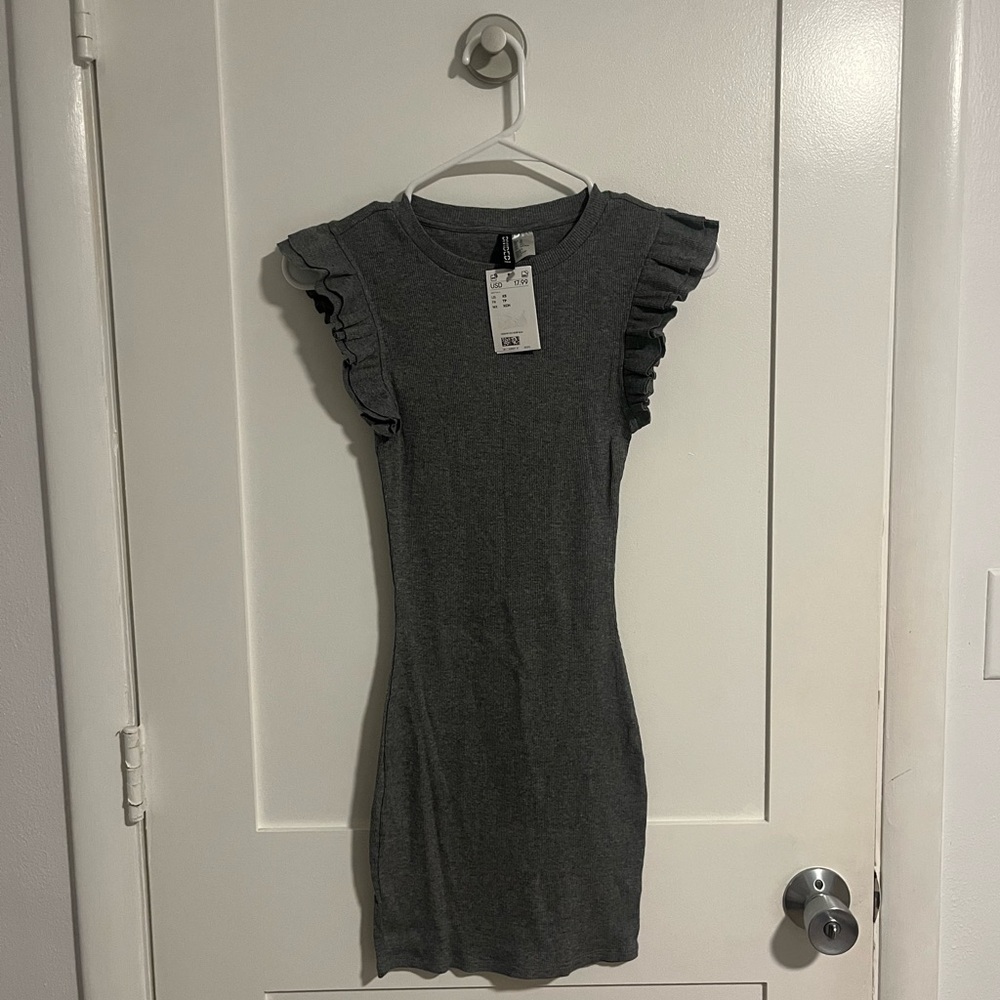 Gray Ruffle Sleeve Dress
